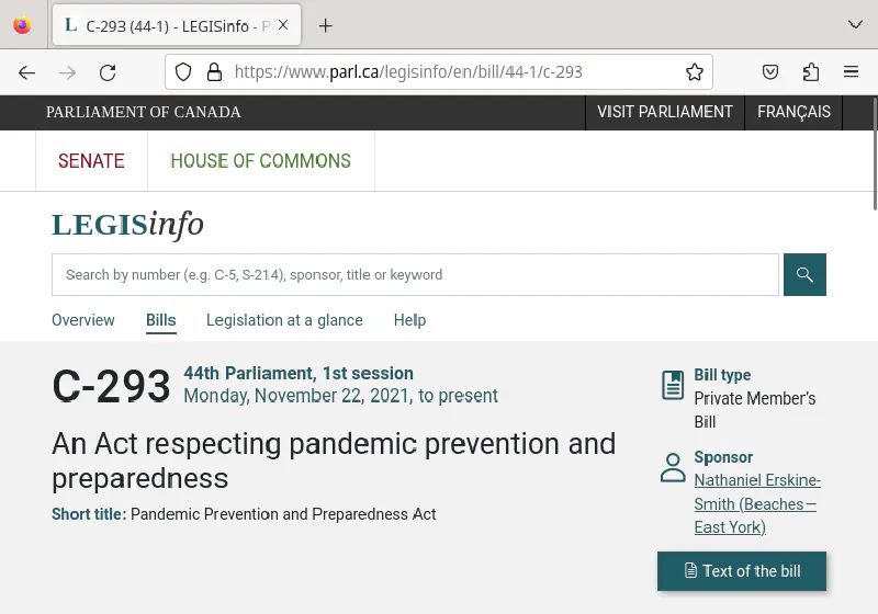 https://www.parl.ca/legisinfo/en/bill/44-1/c-293 https://www.parl.ca/legisinfo/en/bill/44-1/c-293